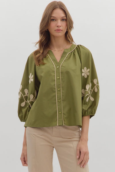 pure elegance embroidered top | olive