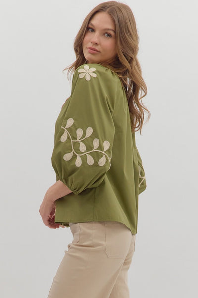 pure elegance embroidered top | olive