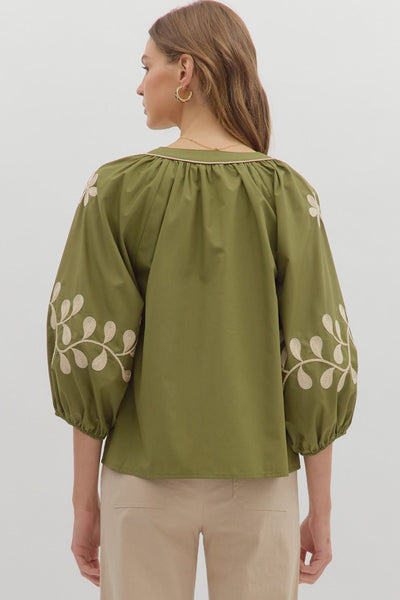 pure elegance embroidered top | olive