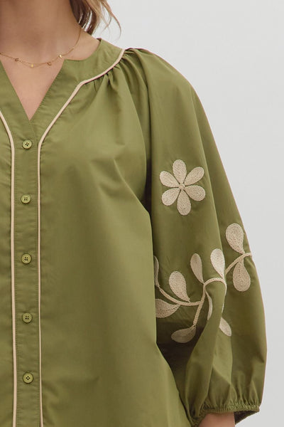 pure elegance embroidered top | olive