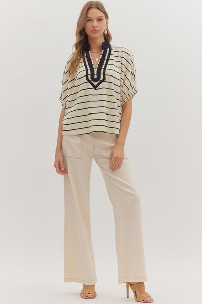keep talking striped dolman sleeve top | cream
