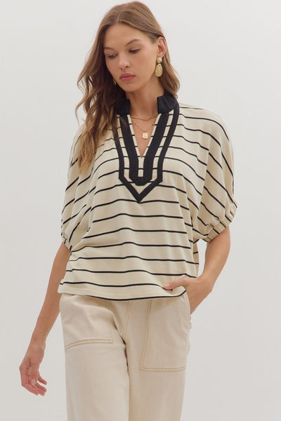 keep talking striped dolman sleeve top | cream