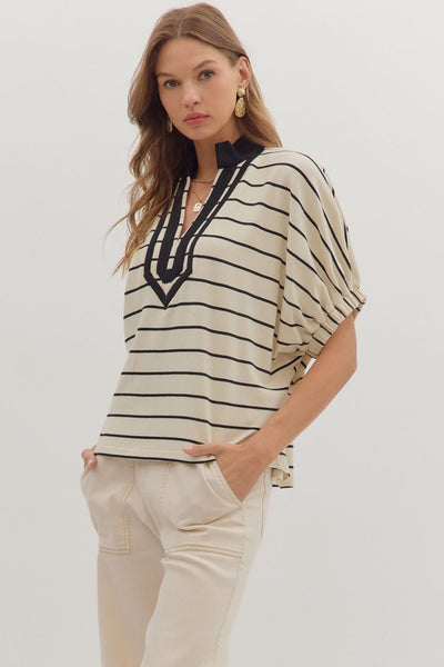 keep talking striped dolman sleeve top | cream