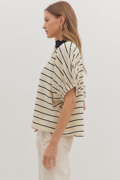 keep talking striped dolman sleeve top | cream