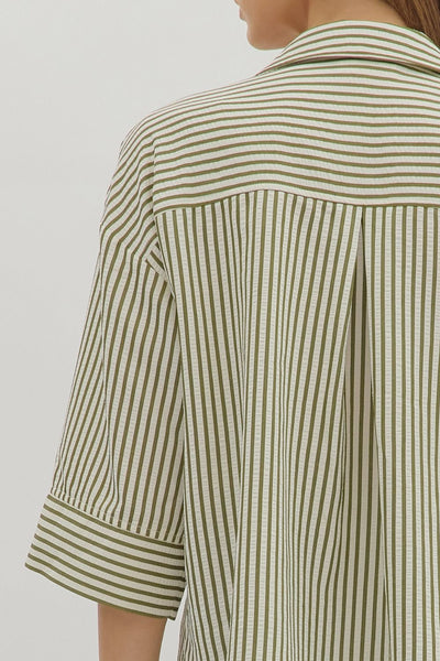 make yourself known striped button up top | olive