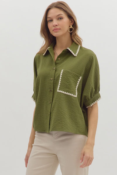 nothing to add embroidered accent top | olive