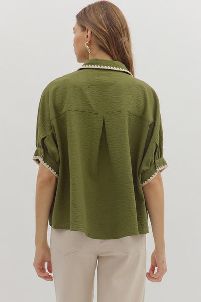 nothing to add embroidered accent top | olive