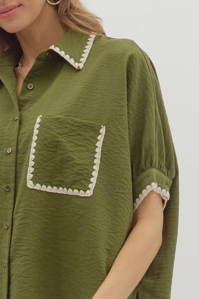 nothing to add embroidered accent top | olive
