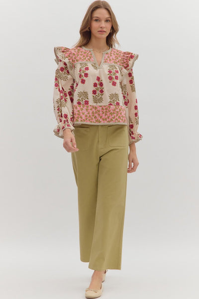 quiet radiance ruffle accent top | pink