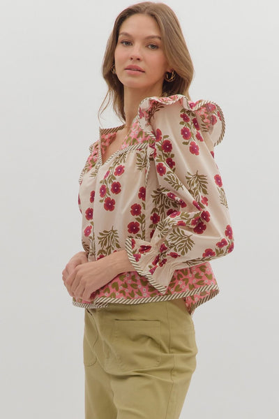 quiet radiance ruffle accent top | pink