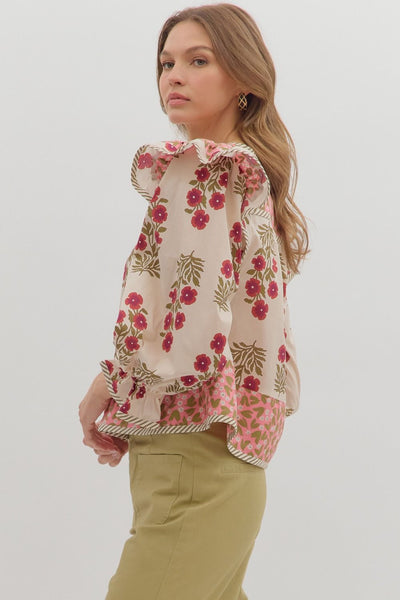 quiet radiance ruffle accent top | pink