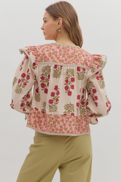 quiet radiance ruffle accent top | pink