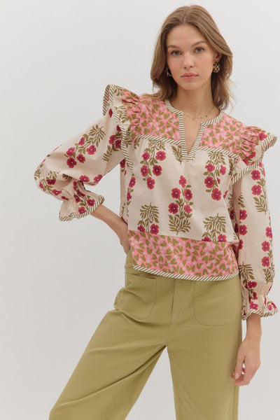 quiet radiance ruffle accent top | pink