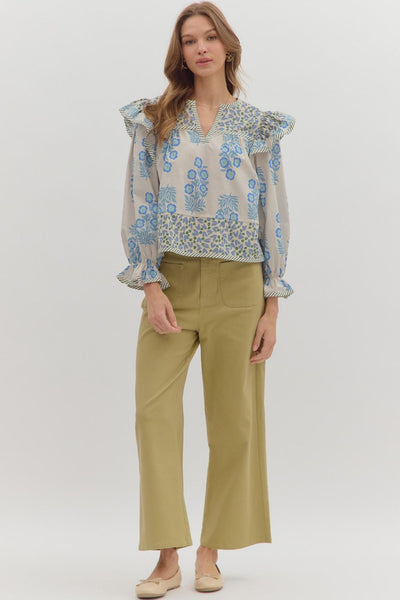 quiet radiance ruffle accent top | blue