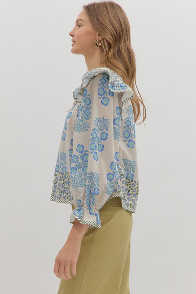 quiet radiance ruffle accent top | blue