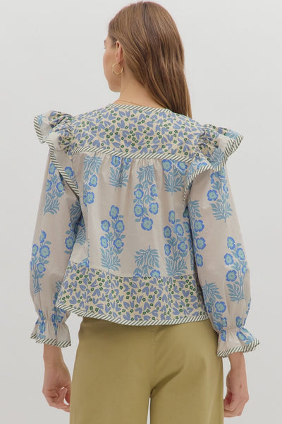quiet radiance ruffle accent top | blue