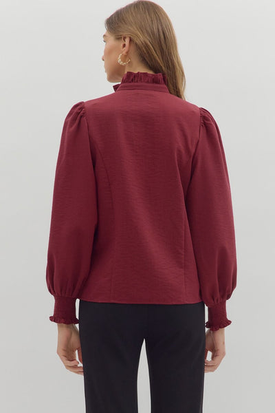 lingering memories ruffle accent top | burgundy