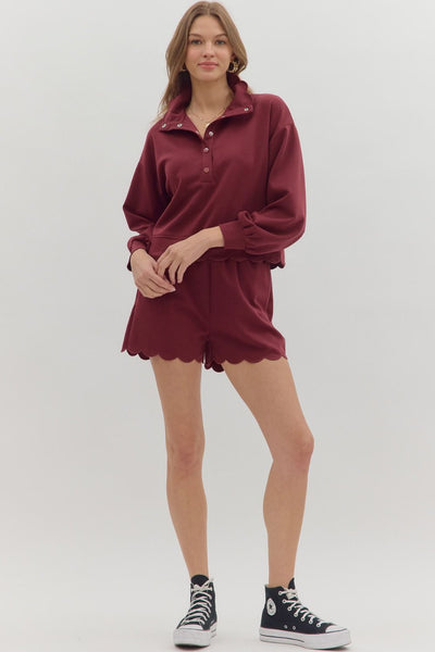 worth remembering scalloped pullover | burgundy