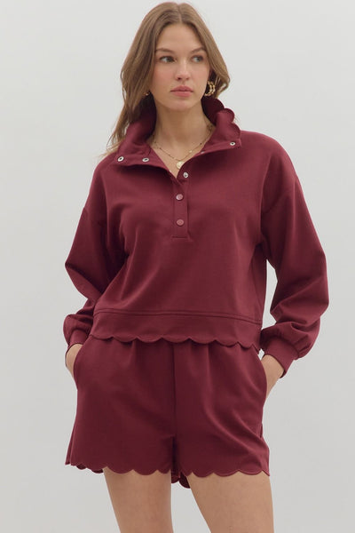 worth remembering scalloped pullover | burgundy