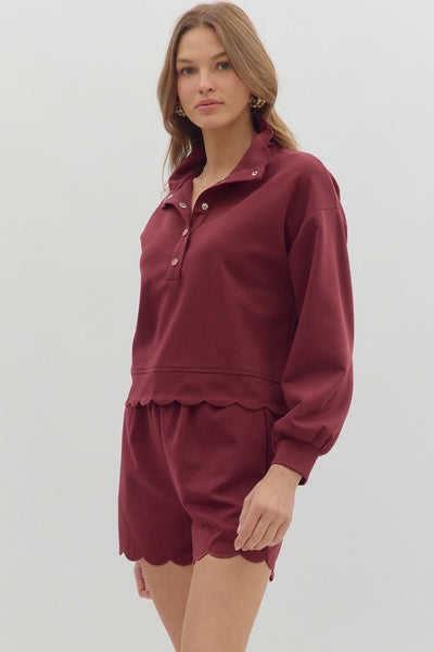 worth remembering scalloped pullover | burgundy