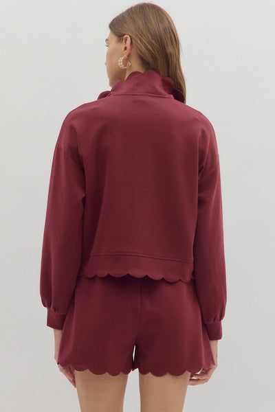 worth remembering scalloped pullover | burgundy