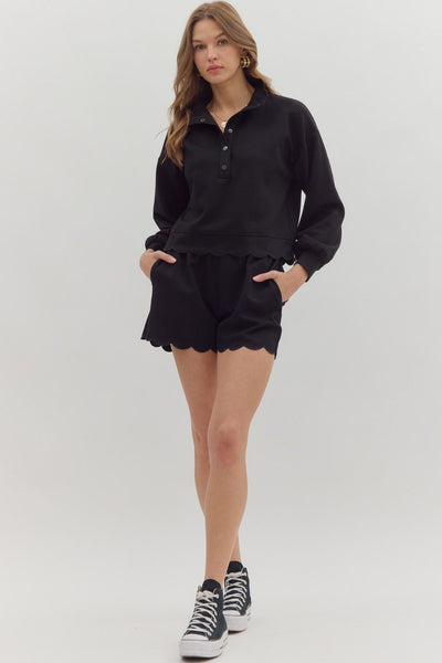 worth remembering scalloped pullover | black