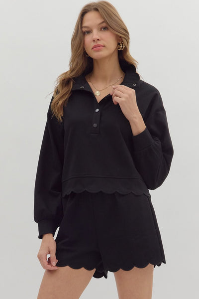 worth remembering scalloped pullover | black