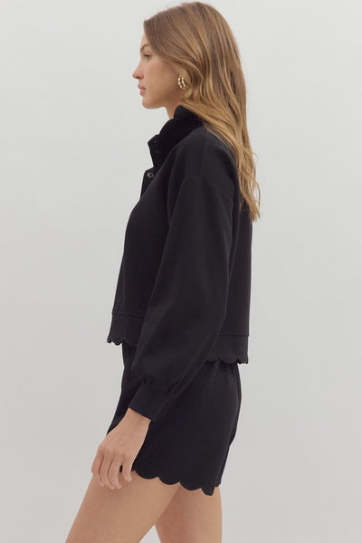 worth remembering scalloped pullover | black
