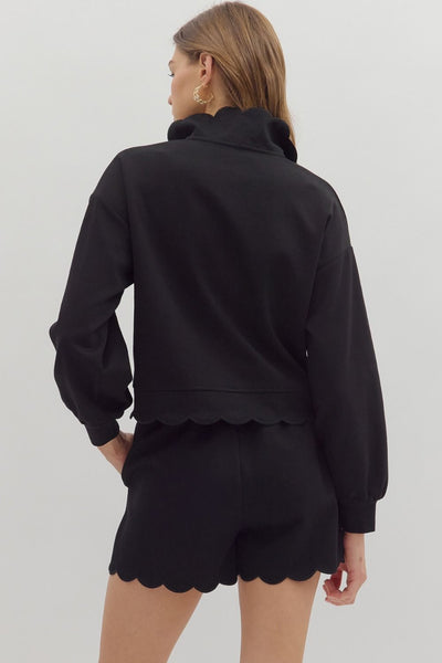 worth remembering scalloped pullover | black