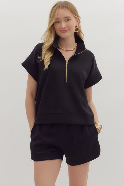 end of story quarter zip pullover  | black