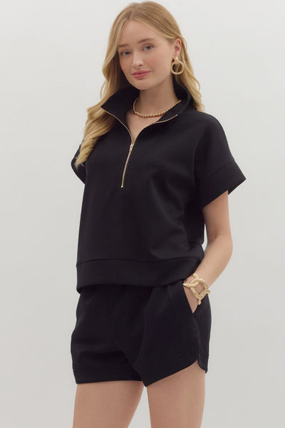 end of story quarter zip pullover  | black