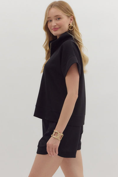 end of story quarter zip pullover  | black