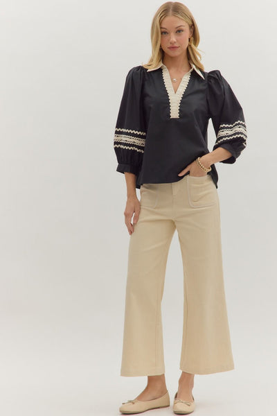 lovely escape puff sleeve top | black