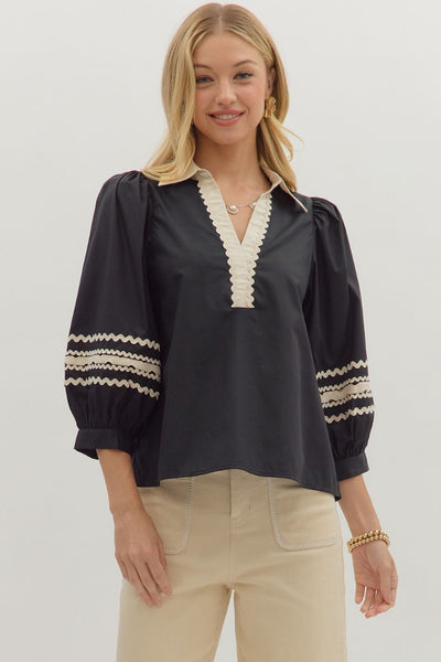 lovely escape puff sleeve top | black