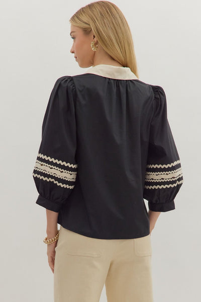 lovely escape puff sleeve top | black