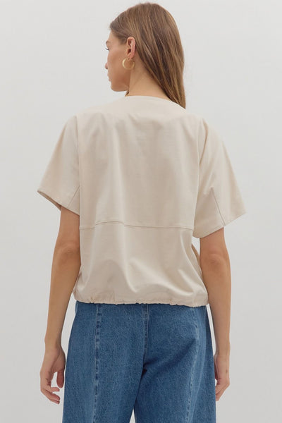 in my place drawstring hem knit top | ecru