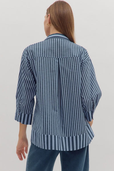any given moment striped pearl button top | navy