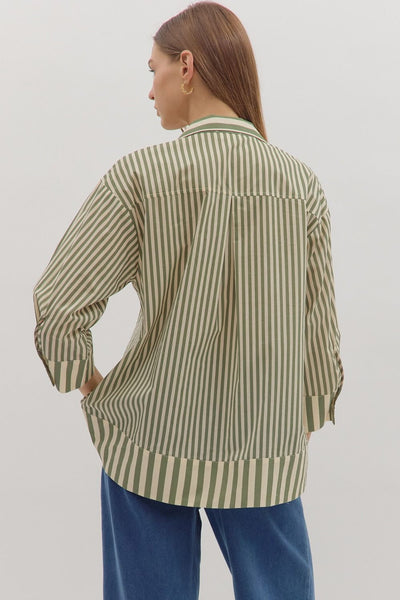 any given moment striped pearl button top | olive