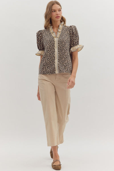 leader of the pack leopard puff sleeve top | taupe