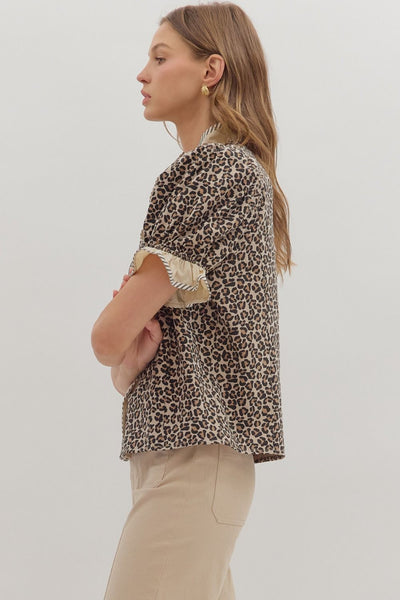 leader of the pack leopard puff sleeve top | taupe