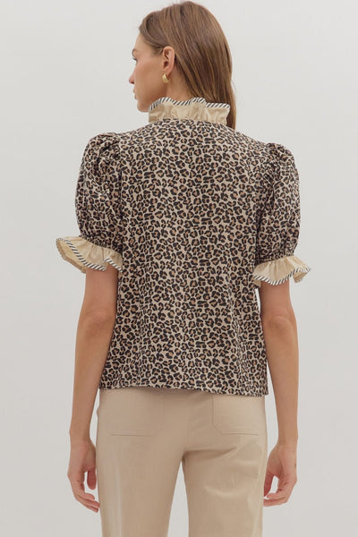 leader of the pack leopard puff sleeve top | taupe