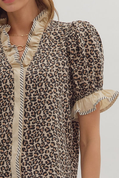 leader of the pack leopard puff sleeve top | taupe