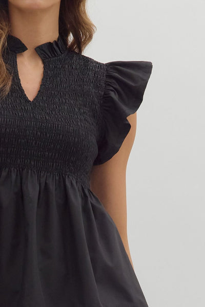 had to be there smocked flutter sleeve peplum top | black