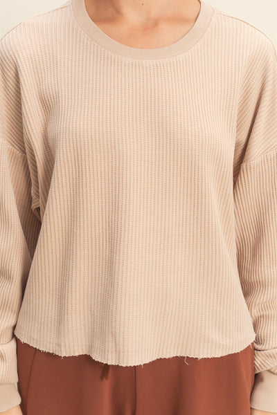 sweet applause mineral wash waffle knit top | dark taupe
