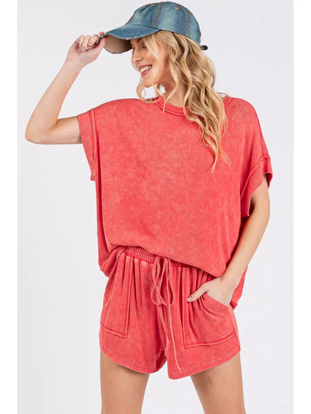 soft current washed ribbed set | red