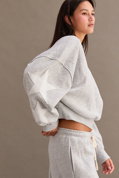 cozy as can be star patch sweatset | heather grey
