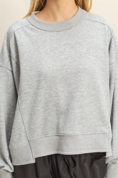 feeling like this layered hem sweatshirt | heather grey