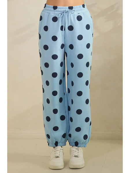 dots for days polka dot sweatpants | sky blue + navy
