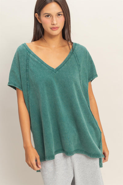 feeling your best oversized mineral wash top | dark teal