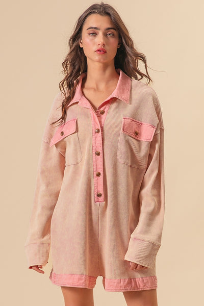 take care of me washed romper | vintage rose